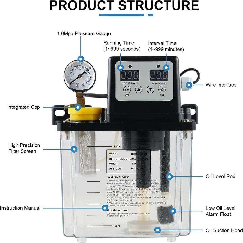 220V 1L/2L Elektrische Automatische Schmierpumpe Öler Doppel-Digitalanzeige CNC-Pumpe