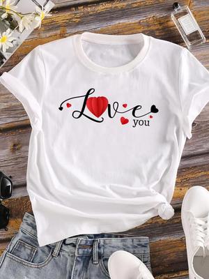(Asian Size) Love Heart Letter Trend Clothing Casual Print Lady Women Tee Top Fashion Short Sleeve T Shirt Female Graphic T-shirts