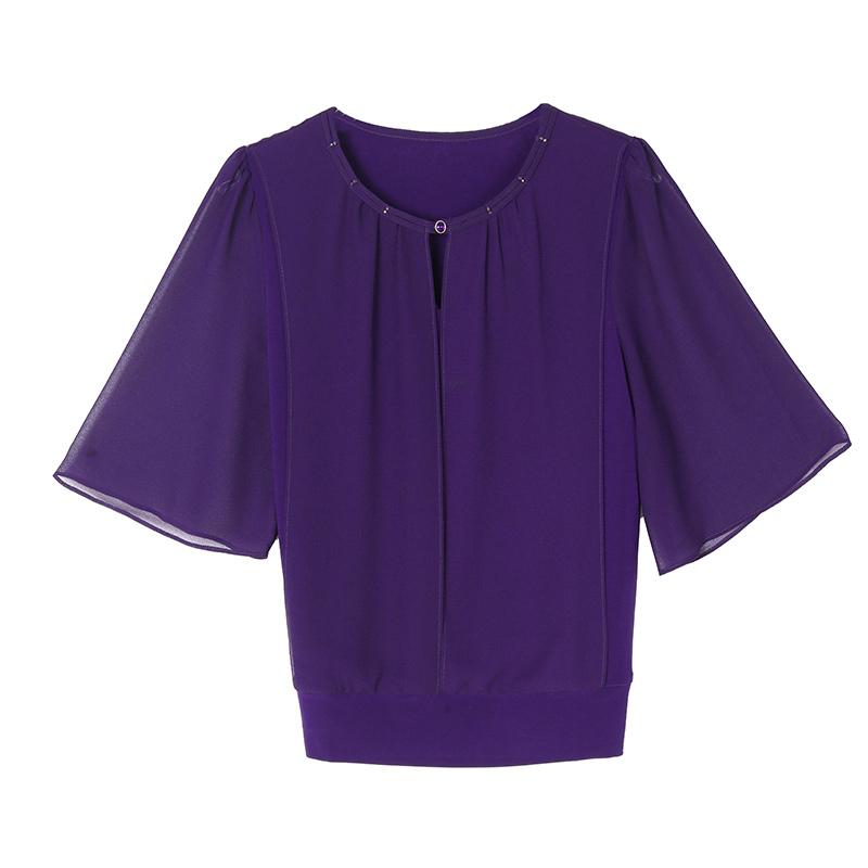 Ropa de Verano Blusa de Gasa de Media Manga Moda Suelta para Mujer Tops de Color Sólido Pulóveres Casuales Camisa