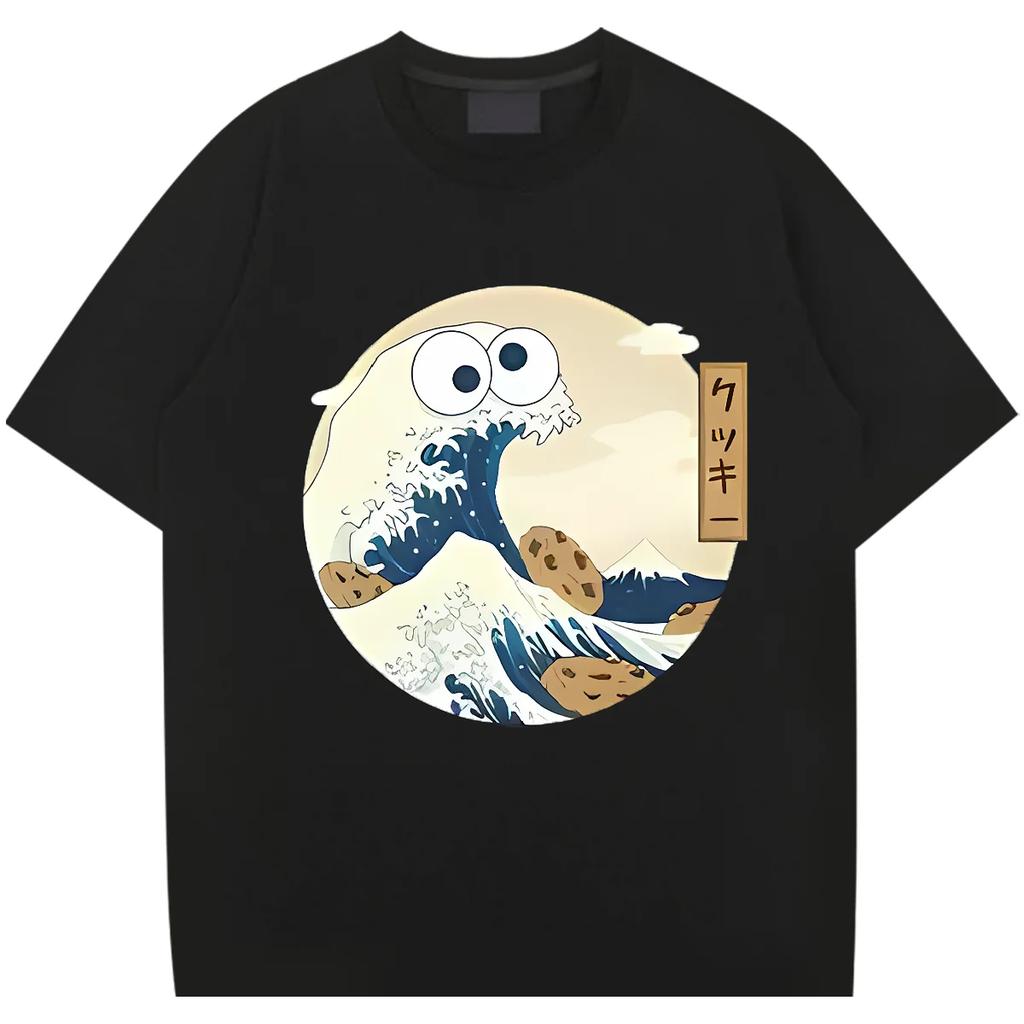 Wellen Rundhalsausschnitt Übergroßes lockeres T-Shirt Vintage Klassische Herren Tops Grafik Rapper T-Shirt Mode Straßenkleidung Bequeme dehnbare T-Shirts