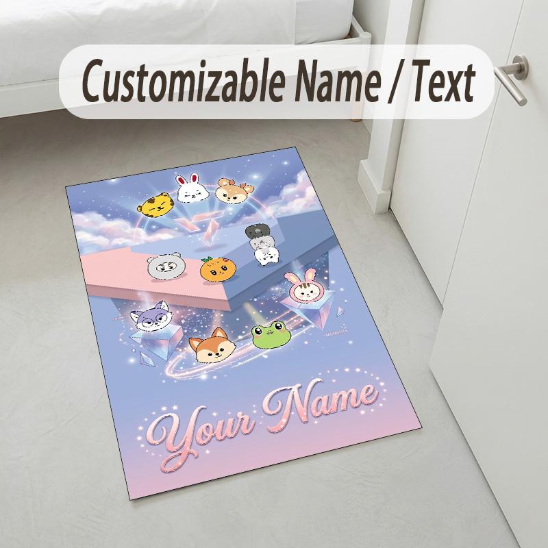 Personalized Crystal Velvet Carpet,SEVENTEEN Custom Printed Name, Plush Area Rug For Home Indoor Decor