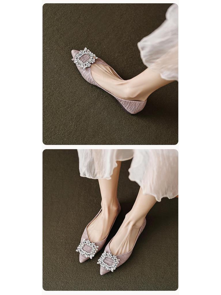 Weiwei Girl Rhinestone Pointed Toe Flats - Elegant Soft Sole Plus Size Shoes for Women