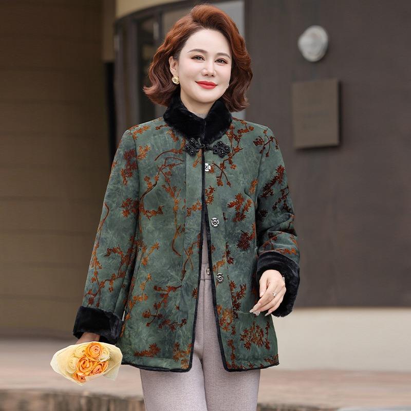 

Зимнее пальто женская стеганая куртка с начесом и утолщенная стеганая куртка для пожилой женщины теплая стеганая куртка 5XL [recommended 150-80kg] зелёный