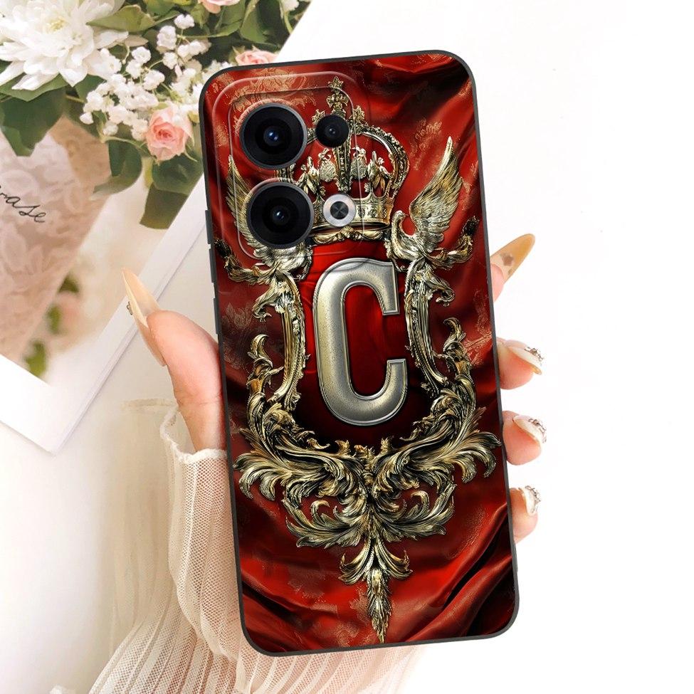 For Oppo Reno13 CPH2689 PKM110 Case For Oppo Reno 13 Cover Luxury A-Z Letters Fashion Crown 2D Painted Silicone Casing