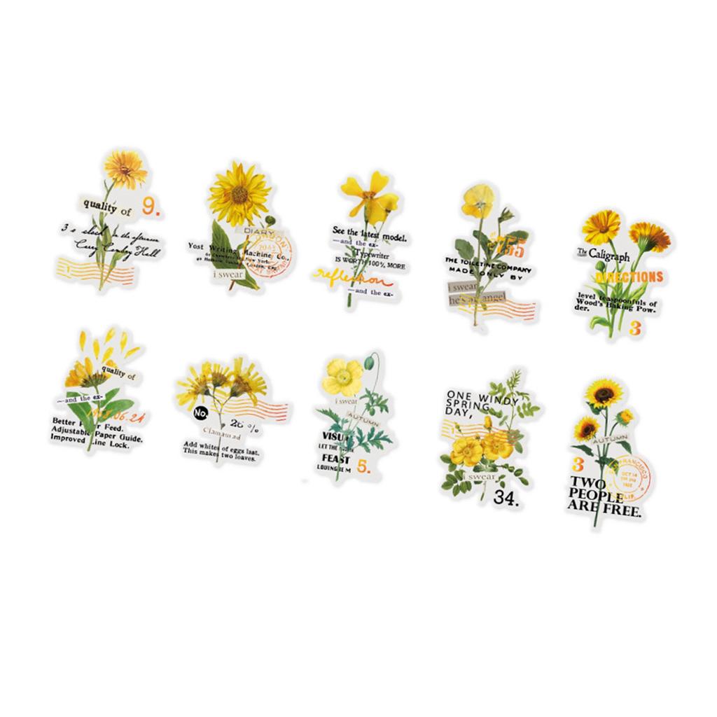 10 Sheets Transparent Flower Sticker PET Vintage Craft Sticker for Notebook Handbook Decoration