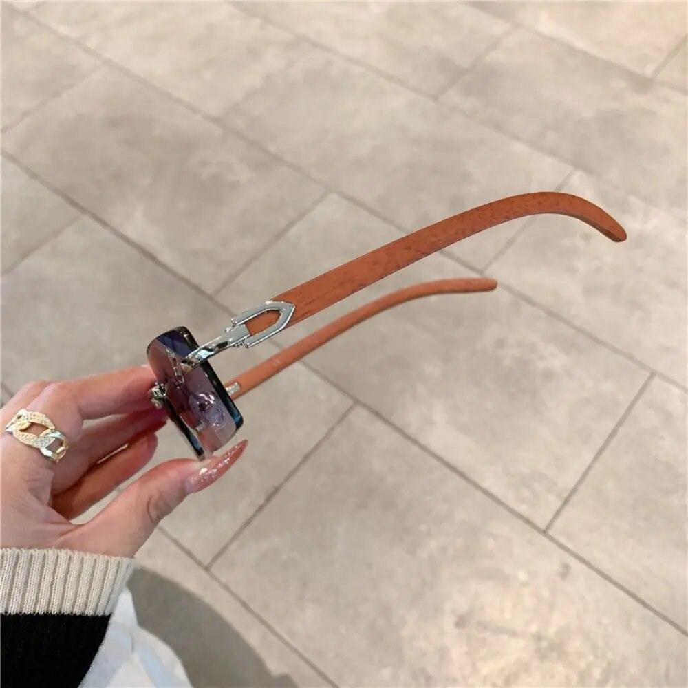 Lunettes de soleil sans monture pour hommes et femmes, motif bois, style rétro, de luxe, tendance, UV400, pour voyage et extérieur