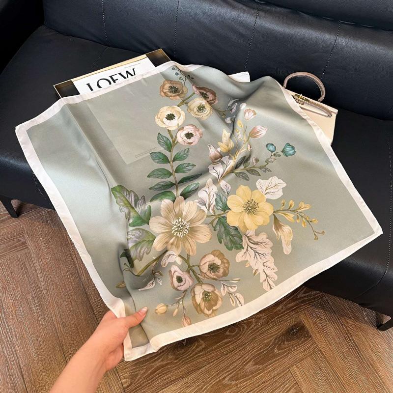 Fashion Black and White Printing Temperament Square Scarf Imitation Silk Korean Version Decorative Scarf Scarf Professional Decorative Shawl Silk Scar