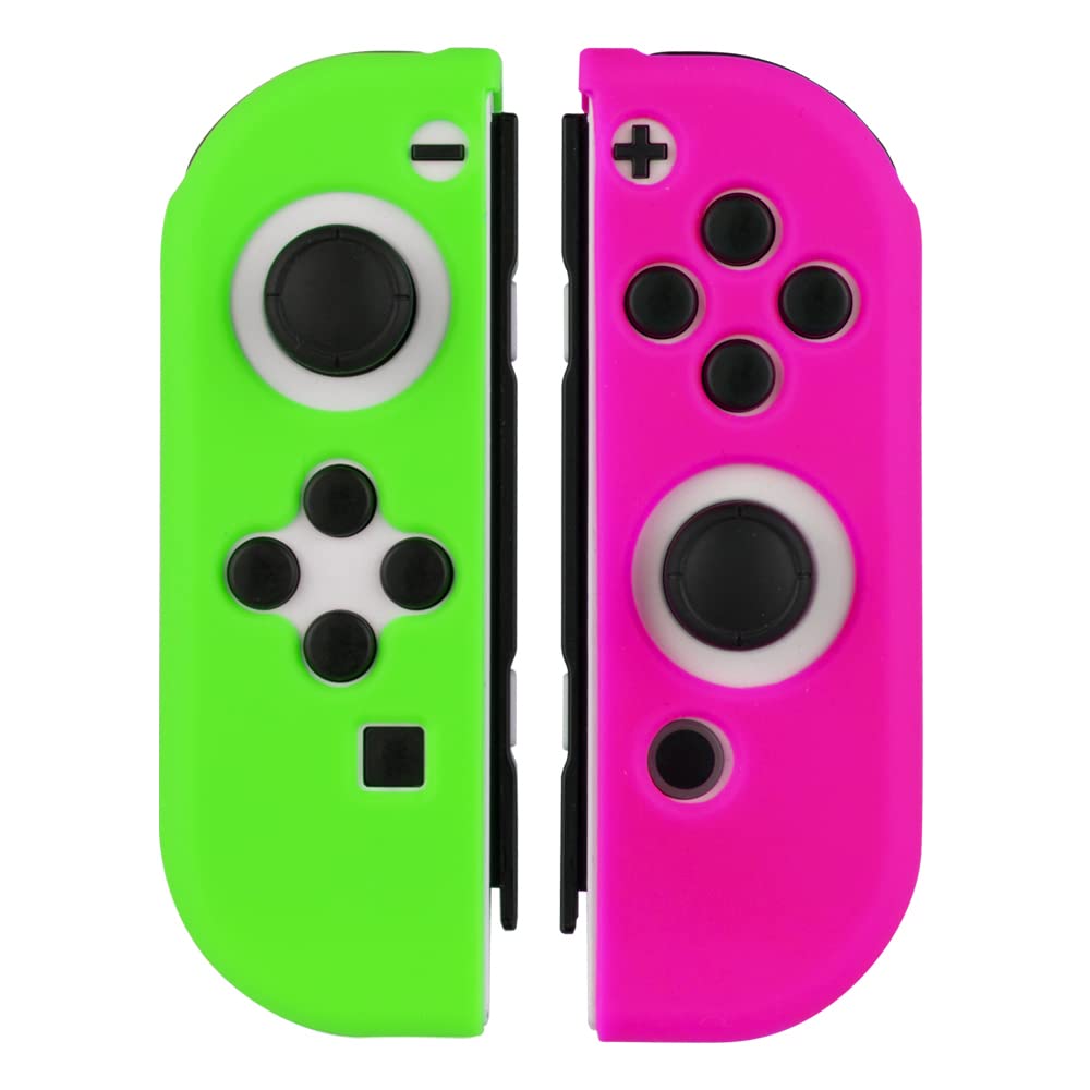 Resposta Silicone Protect Plus para Switch com stick com modelo EL orgânico e regular (Verde e Rosa) Joy-Con [Aderência melhorada/Sensação suave/Vem