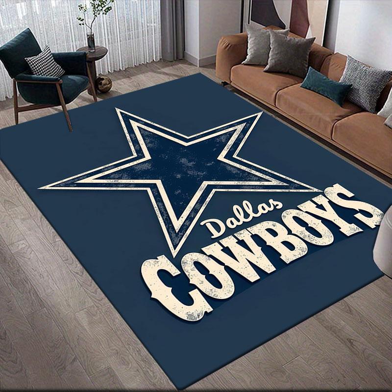 Dallas Cowboys Flannel Printed Carpet, Home Sofa Decoration for Living Room & Bedroom, Non‑Slip Play Flannel Floor Mat for Game Room