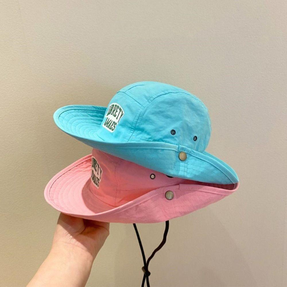 Letter Embroidery Candy Color Bucket Hat Korean Style Children's Fisherman Hat  Baby