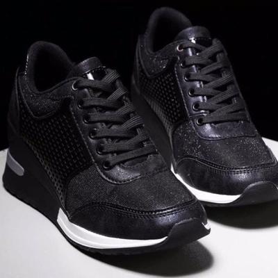 Scarpe Casual da Donna Autunno-Inverno con Suola Spessa, Fasce Incrociate, Rialzanti, Punta Tonda, Stile Zeppa.