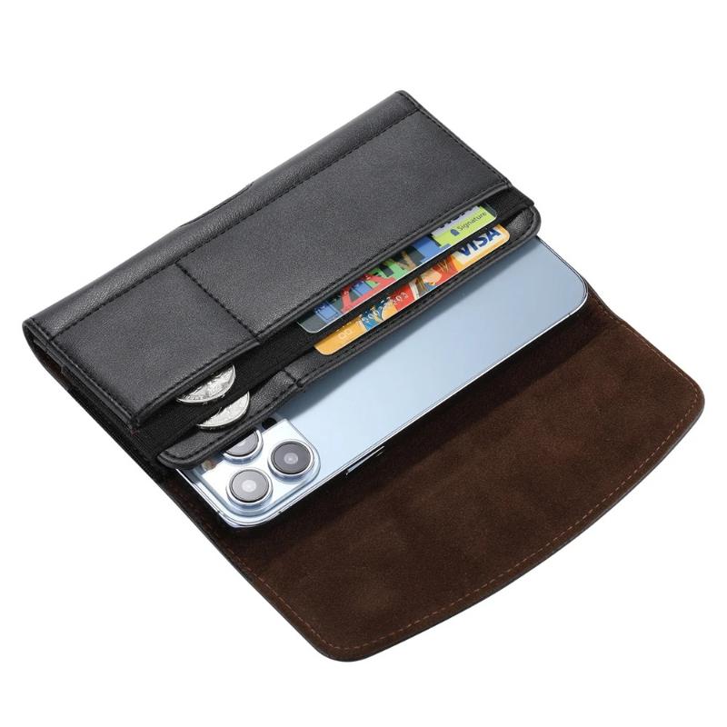 Men's Multifunctional Waist Bag Horizontal Flip Cover Leather Belt Mobile Waist Bag Lnsert Card Hanging Waist Magnetic Suction Phone Case Coin Purse