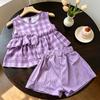 Girls Summer Plaid Sleeveless Top And Shorts Set Toddler Baby Fashionable Casual Two Piece Outfit For Weather
