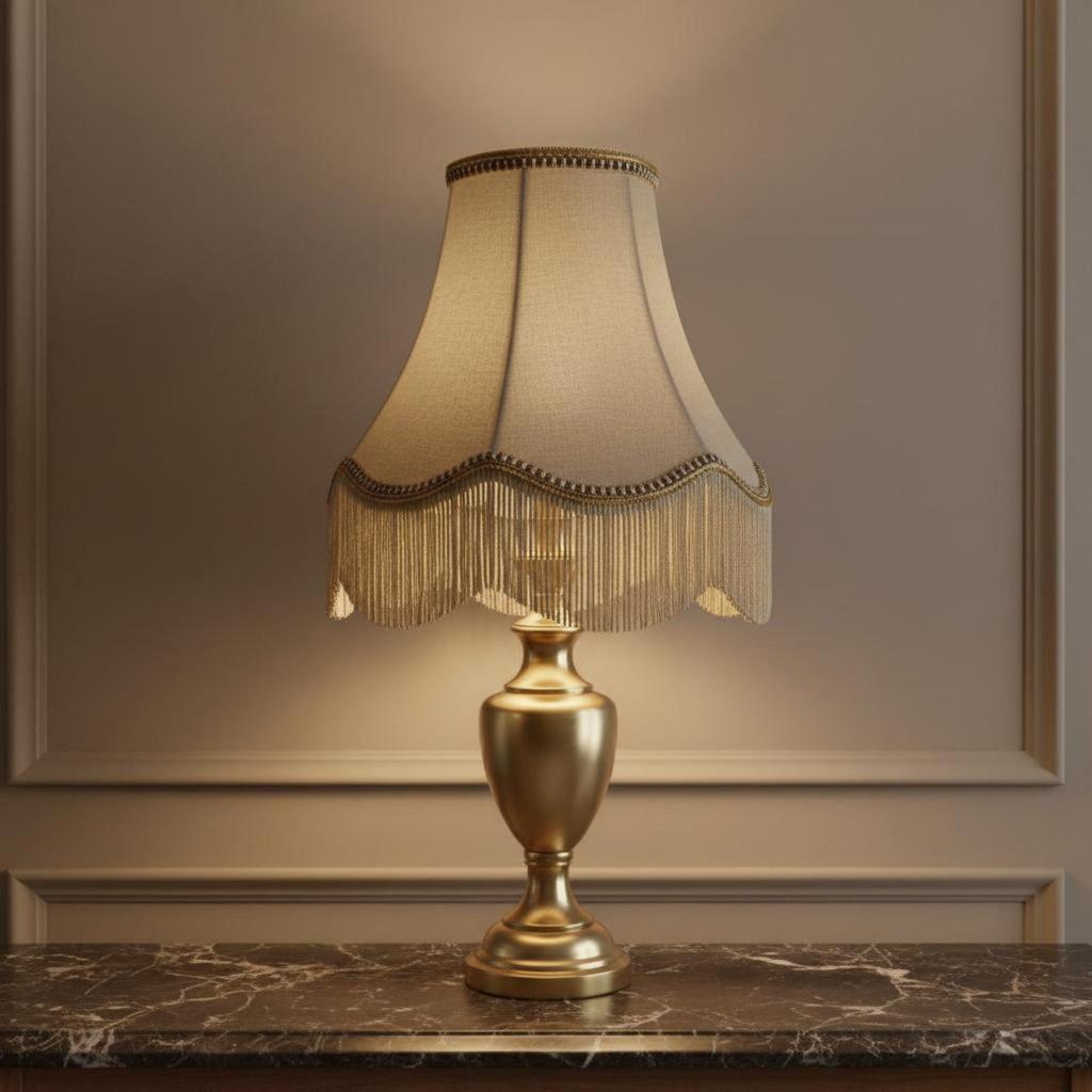 Vintage Dome Lampshade with Fabric and Tassel Detail Table Lamp Cover for Home Lighting Decor