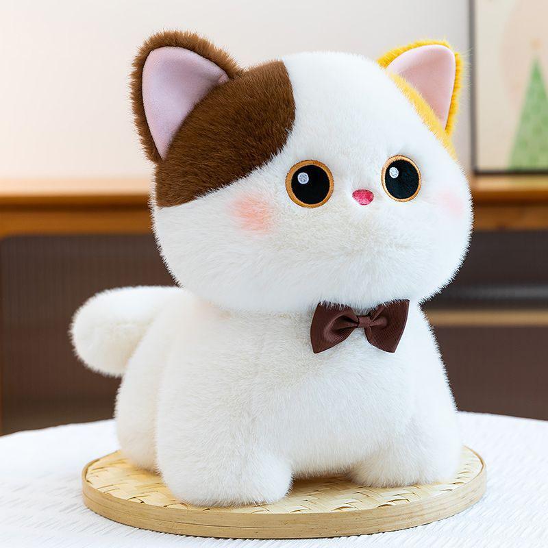 Cute Cat Plush Toy With Bow Tie Soft Fluffy Stuffed Kitten Doll For Kids Adults Home Decoration Bedroom Ornament Birthday Gift