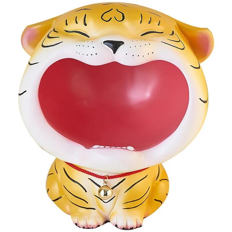 Cute Tiger 2022 Lucky Cat Figurines Money Box Tray Snack Food Storage Holder Desk Ornaments Chinese New Year Home Decoration