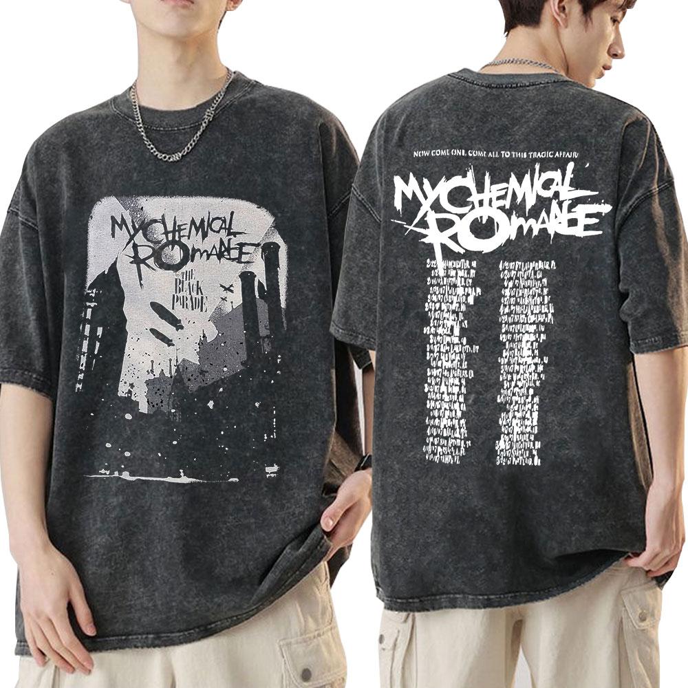 Koszulka Vintage Washed Zespół Rockowy My Chemical Romance Three Cheers for Sweet Revenge Koszulki Gotyckie Męskie Damskie Odzież Koszulki