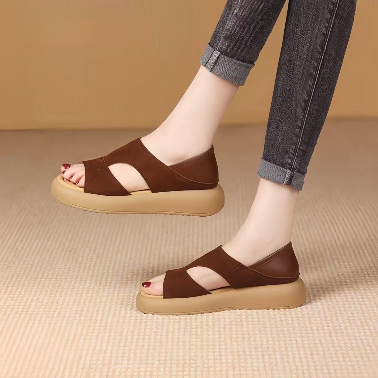 

Summer new soft sole two wear Roman sandals thick sole large size casual leopard print beach sandals women 42 темно-коричневого