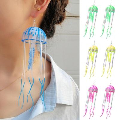 1 Pair Women Earrings Jellyfish-shaped Tassels Jewelry Exaggeration Bright Color Long Earrings