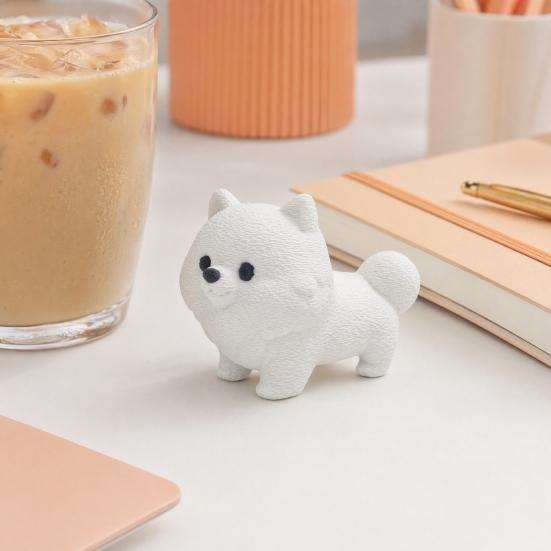 Nordic Style Decoration 3D Printing Dog Ornament, White Matte Texture Fluffy Figurine, Durable Playful Sculpture Mini Size Statue, for Home