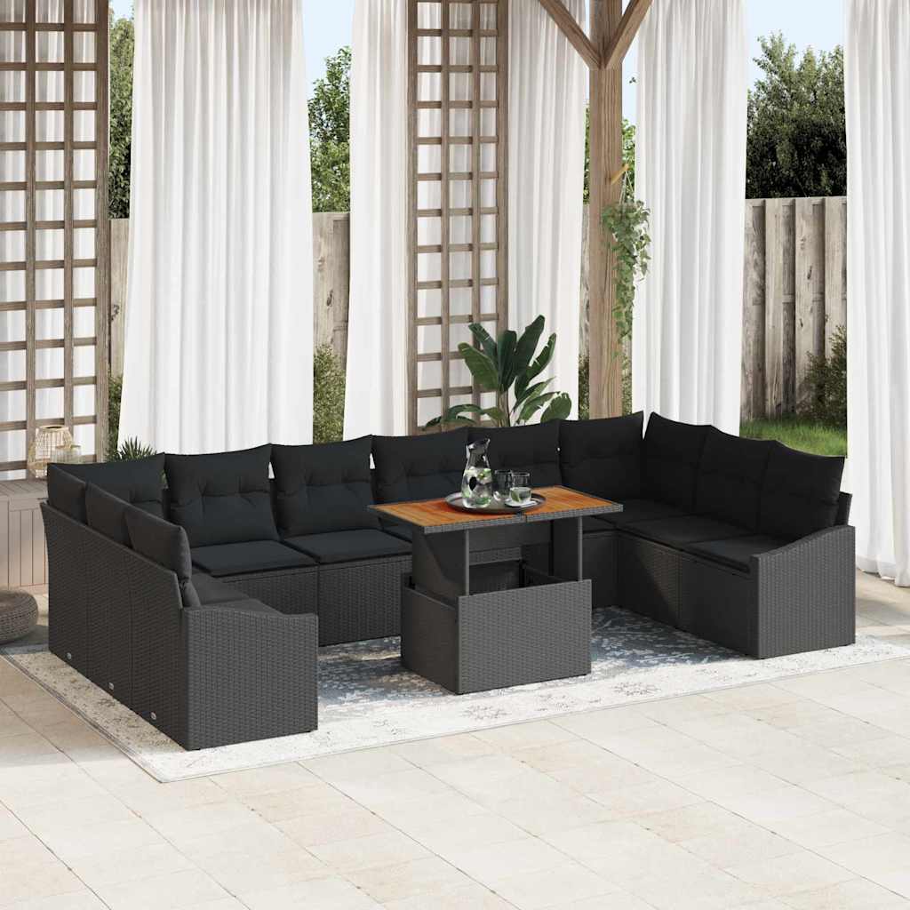 Garden Sofa Set with Storage 11 pcs Black Poly Rattan