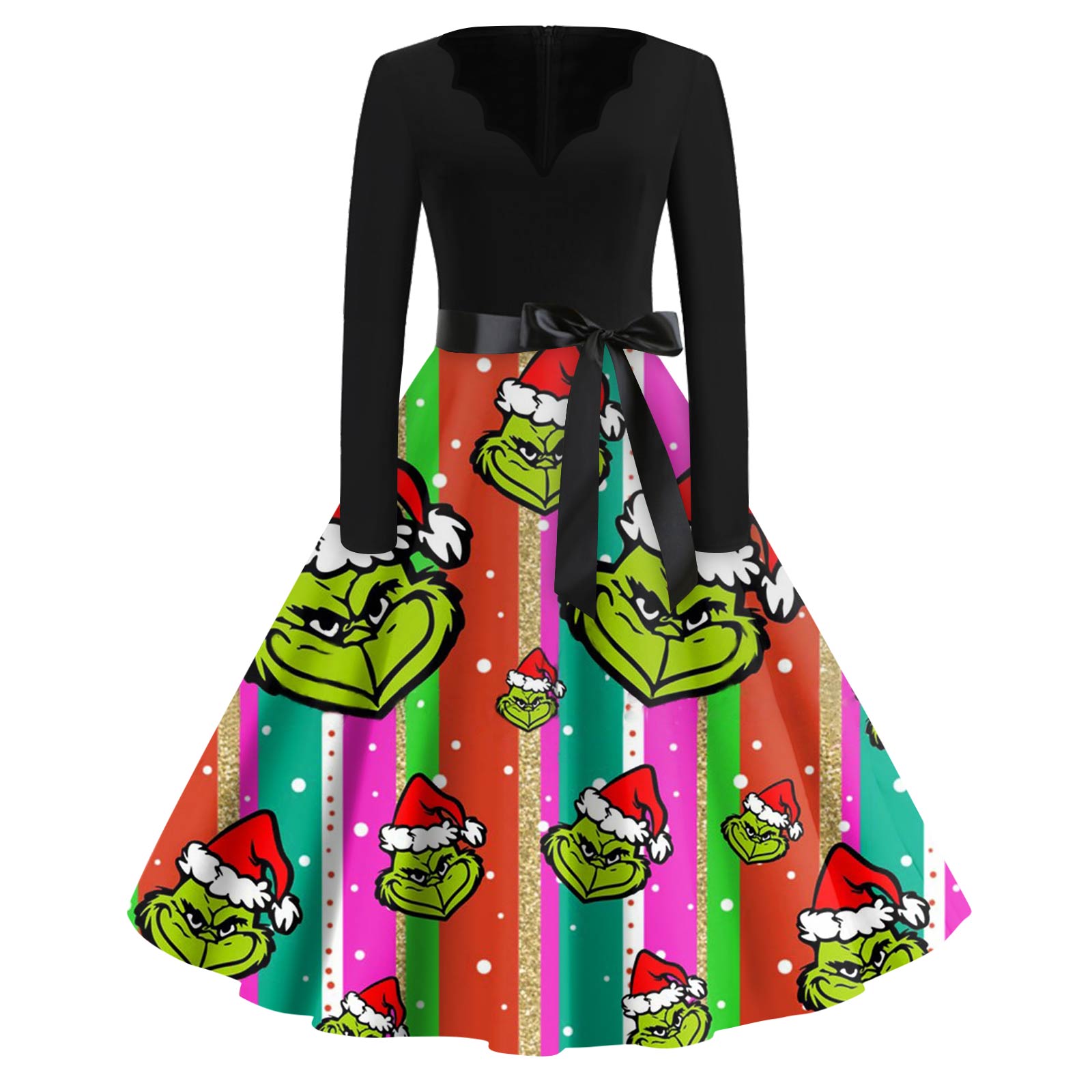 

Женское модное платье с V-образным вырезом, повседневное, приталенное, с рождественским принтом, с длинным рукавом XXXXL