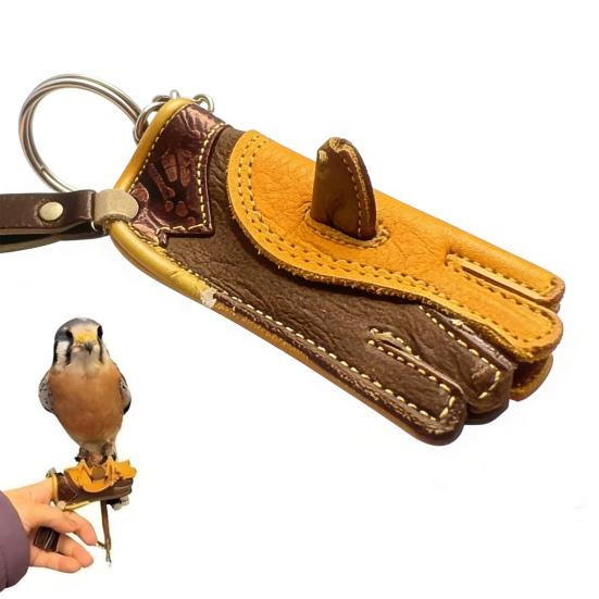 Mini Falconry Glove Keyring Men Faux Leather Tiny Glove Finger Miniature Falcon Perch Gift for Bird Handlers Falconry Lovers