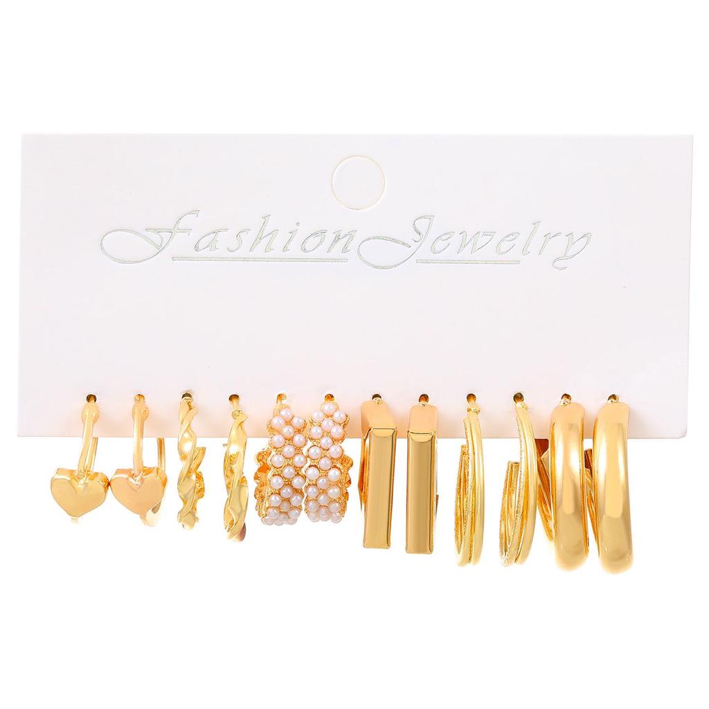 XP17 Women's Retro Geometric Butterfly Pearl Hoop Earrings Set