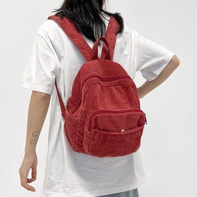 Corduroy Mini Backpack Multiple Pockets School Bag Classic Solid Color Shoulder Bag S/M/L Soft Unisex Female Commuter Travel Bag