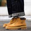 Leather Big Yellow Boots Couple Model 2025 Autumn Thick-soled Classic Big Head Short Boots Lace-up High-top Martin Boots Versatile