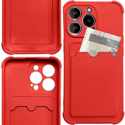 Card Armor Case Etui Pokrowiec Do iPhone 13 Pro Portfel Na Kartę Silikonowe Pancerne Etui Air Bag Czerwony