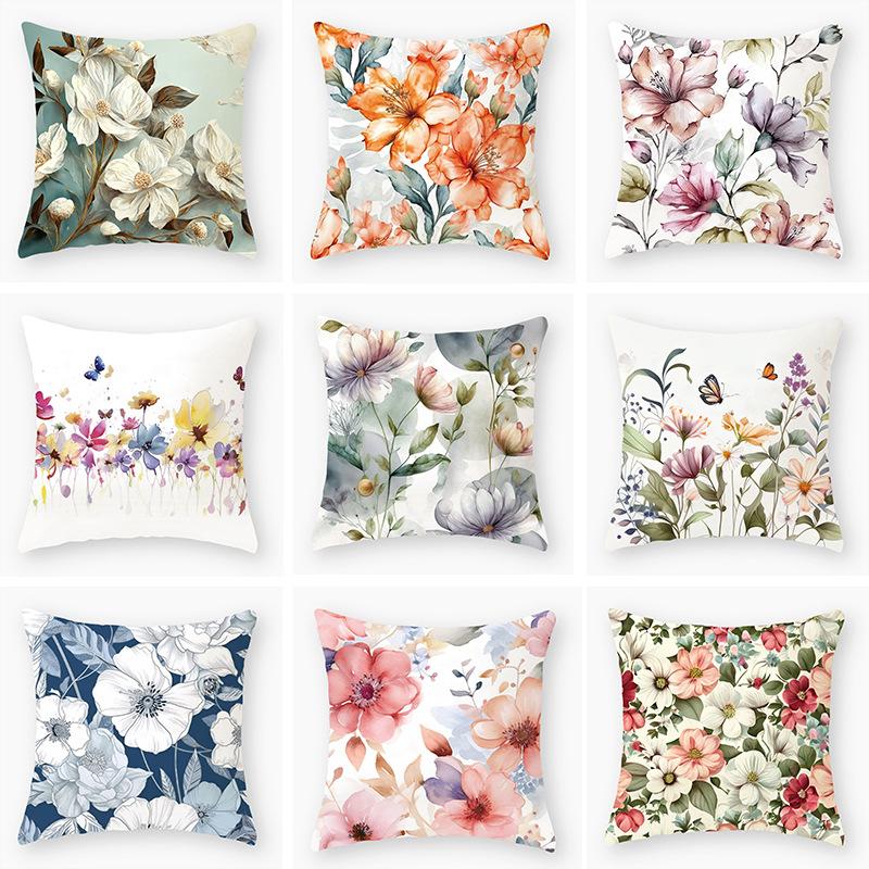 

New Plant and Flower Print Pillowcase, Home Sofa Bedside Pillow Cushion Cover, Car Seat Cushion Cover peach skin velvet 45x45cm