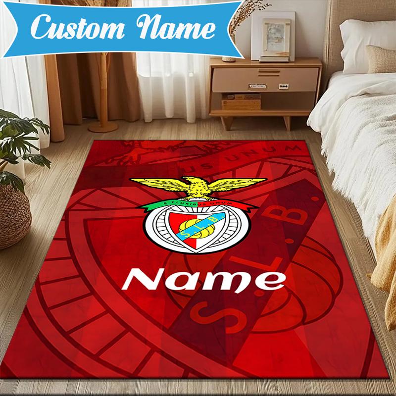 Custom Name Benfica Crest Rug Game Carpet, Floor Mat for Bedroom Living Room Entryway Rug, Home Decor Idea Gift for Christmas Birthday