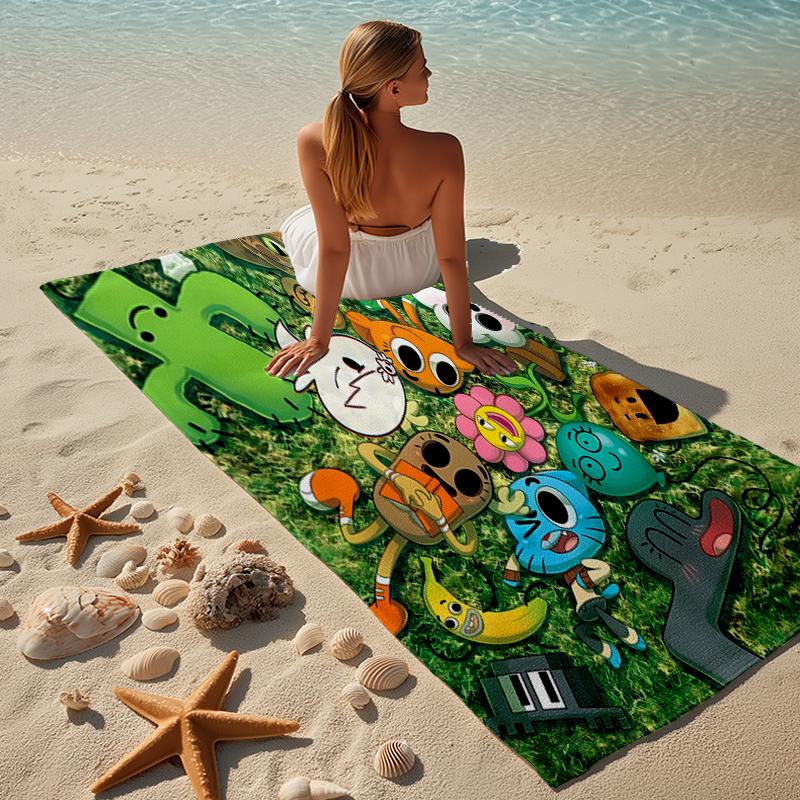 proof beach towel with a The Amazing World of Gumball1 pattern - soft,absorbent,quick-drying,machine washable - perfect for swimming,camping,bathing