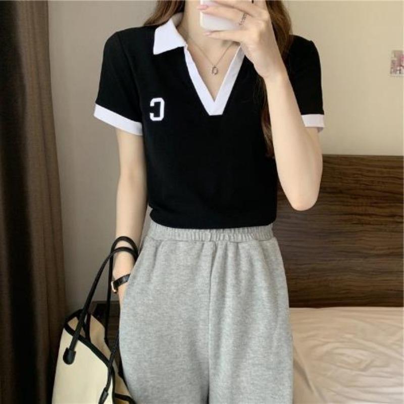 

YYFS Женская мода Повседневная Летняя Весна Однотонный Принт Короткий Рукав Воротник ПОЛО Блузки и Рубашки M