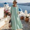 2026 new women's clothing, casual square collar 7-point sleeve cotton and linen solid color women's dress
