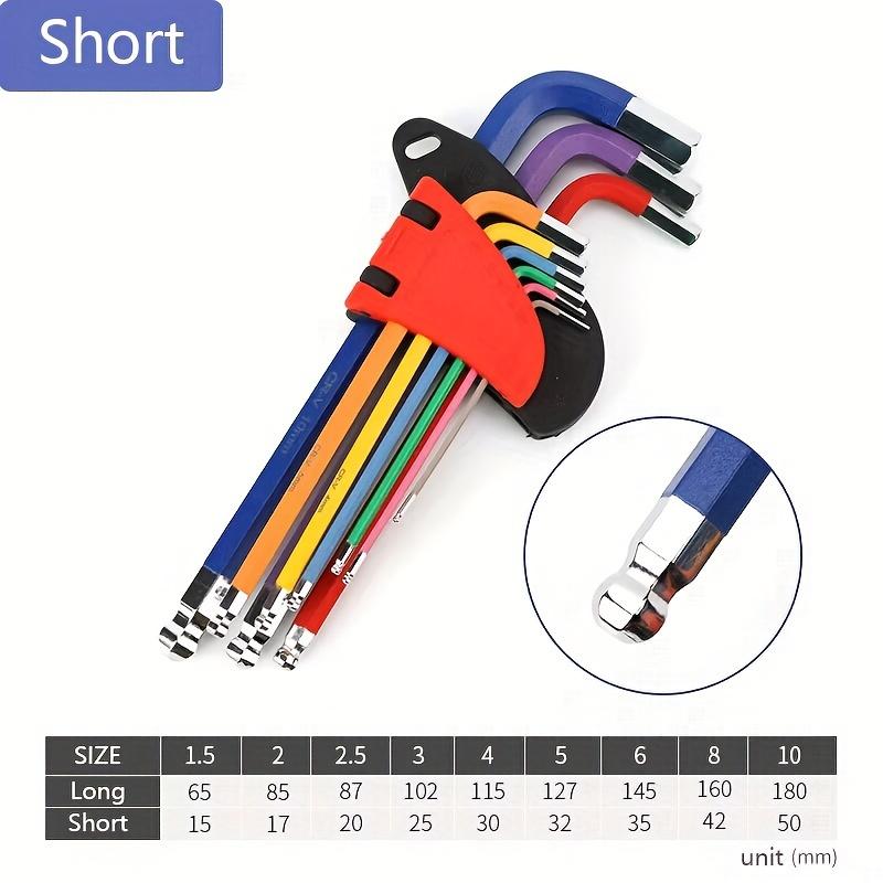Set of Colorful Hex Keys, 6-Sided Torque Wrenches, Ball-End Combination, 90° Bend Refuse Rebound, Steel Body, for Automotive Diagnosis Tools