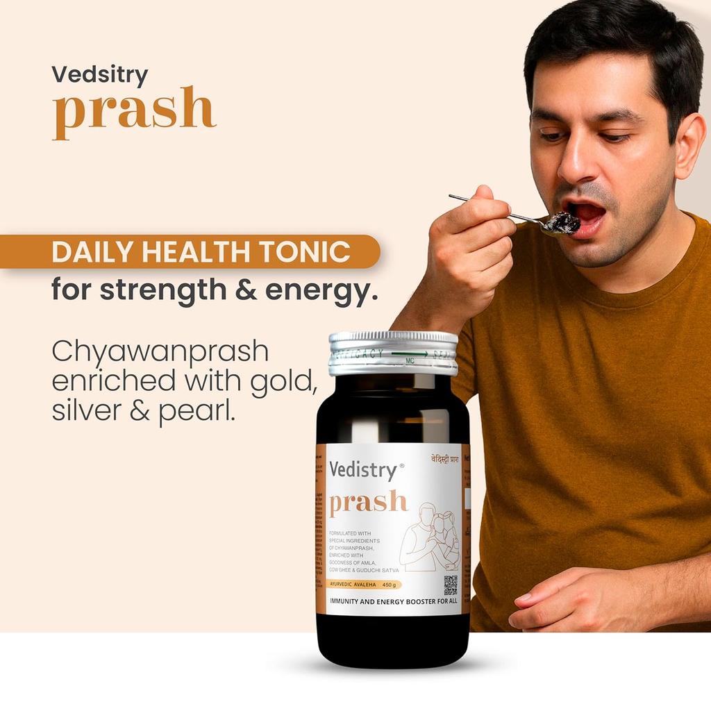 Prash Ayurveda Chyawanprash mit Gold, Silber & Perlen 450 g X 2er-Packung Tägliche Energie Immunstärker
