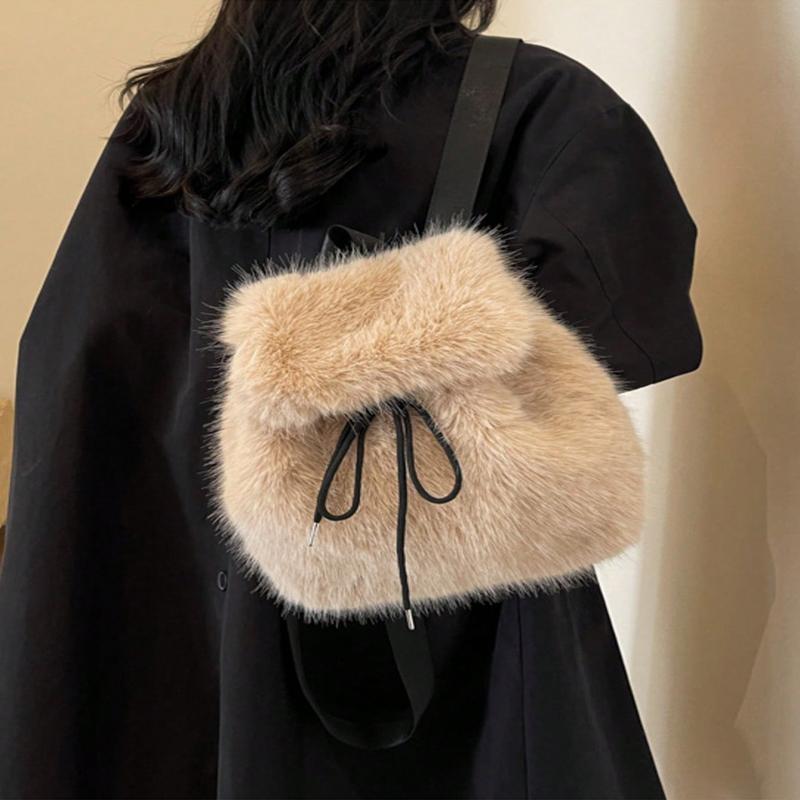 1 elegante zaino da viaggio alla moda in peluche, zaino carino di grande capacità, mini zaino carino e soffice, borsa da giorno da viaggio alla moda in peluche