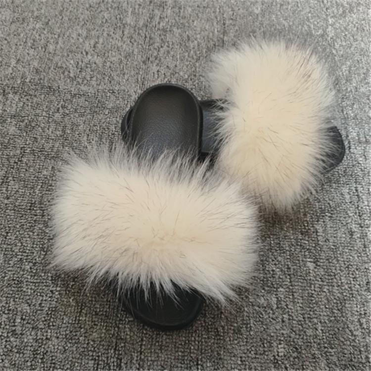 Imitation Fox Fashion Damen Casual Hausschuhe Strand Plüsch Ein-Wort-Hausschuhe Outdoor-Sandalen 38-39 beige