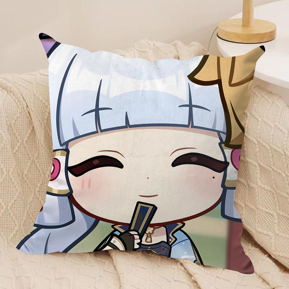 Kamizato Cute Genshin Impact Cushion Cover Silky Short Plush Invisible Zipper Dustproof Sofa Pillow Case For Home Decor