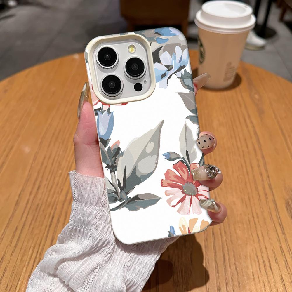 

Fresh Flower Pattern Phone Case For Iphone 17 13 16 Plus 11 Pro Max 12 15 14 17E 16E Non-Yellowing Shockproof Back Cover iphone 13 ProMax белый