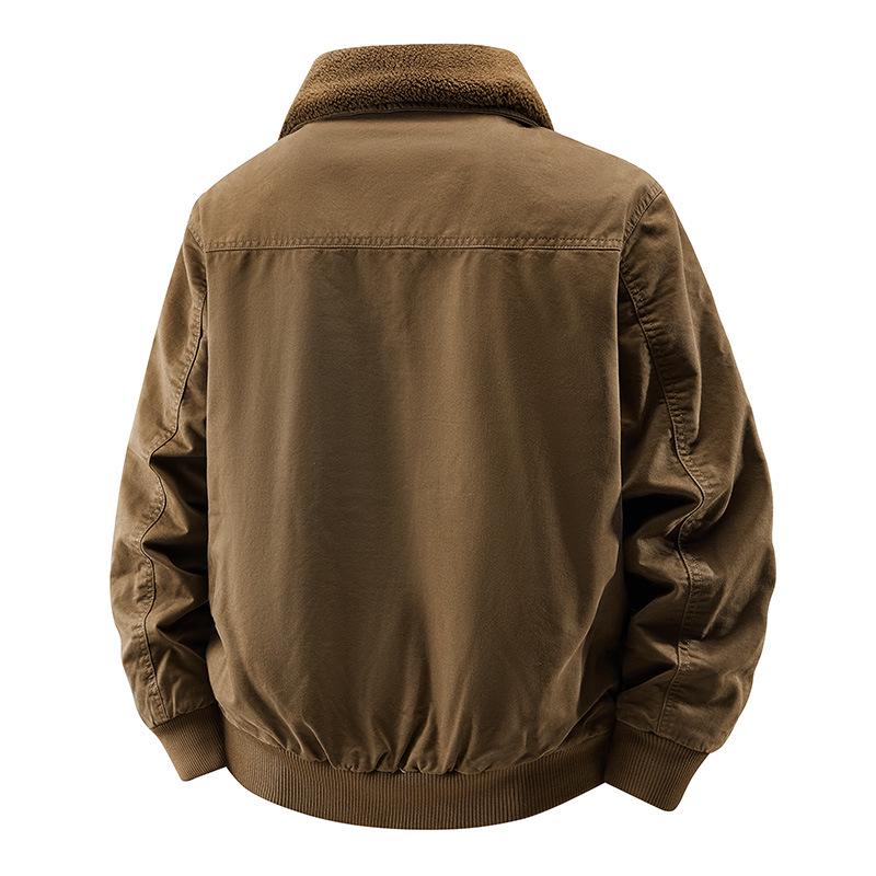 2025 Men's Velvet Jacket: Wear-Resistant, Warm, Detachable Fur Collar, Cotton Coat