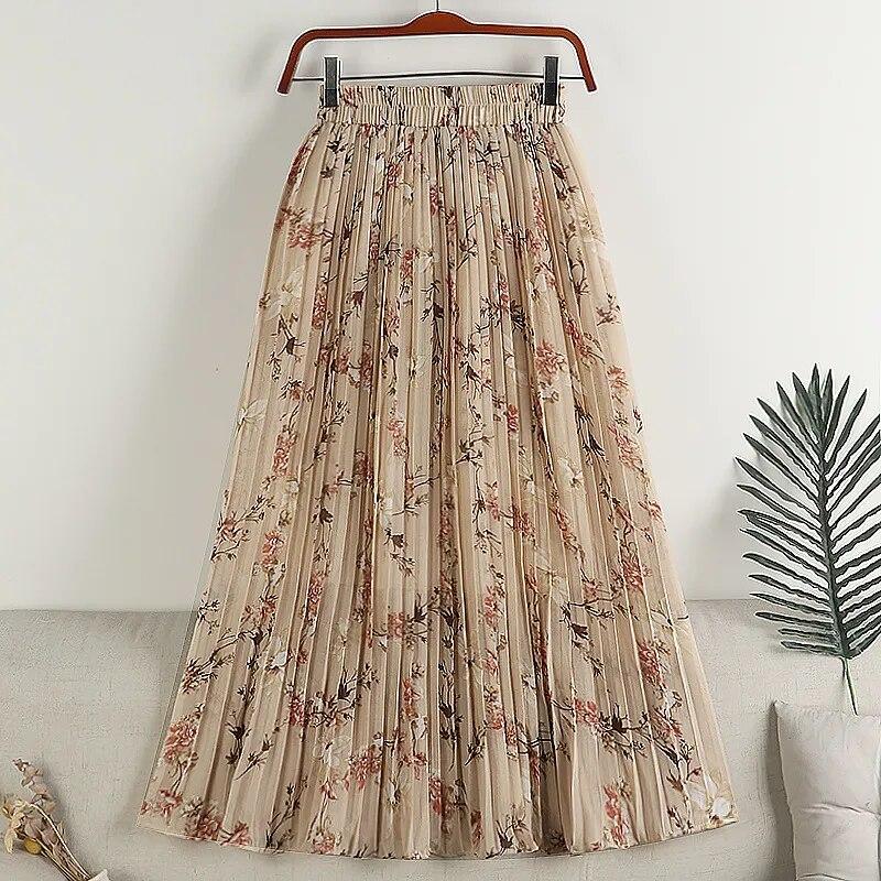 

Qooth женская шифоновая плиссированная юбка с цветочным принтом, элегантная винтажная юбка трапециевидной формы миди с эластичной резинкой на талии на весну и лето QT2231 One Size