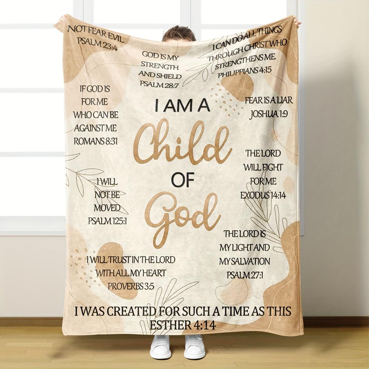 [Faith-Inspired Plush Blanket] Soft & Cozy 1pc Bible Verse Flannel Blanket | Thick, Double-Sided Comfort, Religious Size: 75*100cm, Weight: 230 GSM