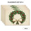 4pcs Set, 2D Flat Print Placemats - Elegant Christmas Wreath Rectangular Table Mats for Holiday Gatherings, Family Parties, Picn