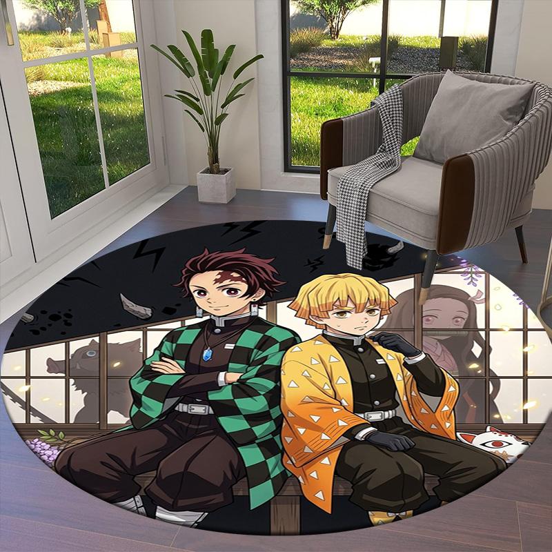 Demon Slayer Kimetsu No Yaiba Round Area Rug Carpet Rug For Living Room Bedroom Sofa Playroom Decor Nonslip Floor Mat