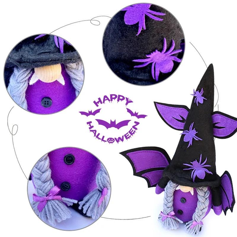 Halloween Gnome with Bat Wing Spider Hat Cute Elf Doll Ornament Crafts for Home Festival Dining Table Tiered Tray Decor Gift
