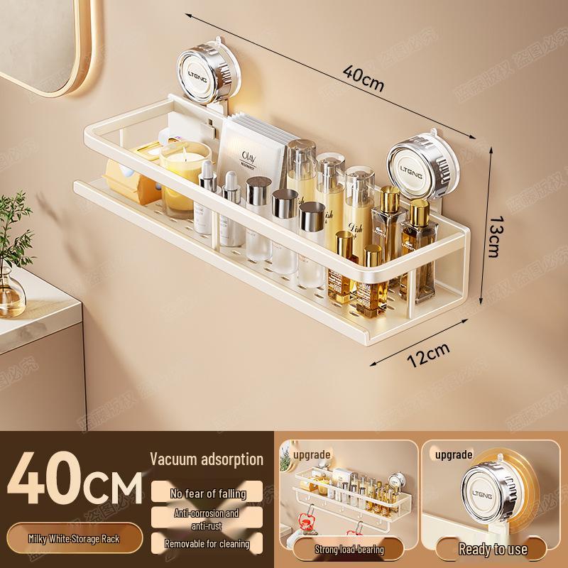 Wall-Mounted Aluminum Suction Cup Towel Rack & Bathroom Storage Shelf