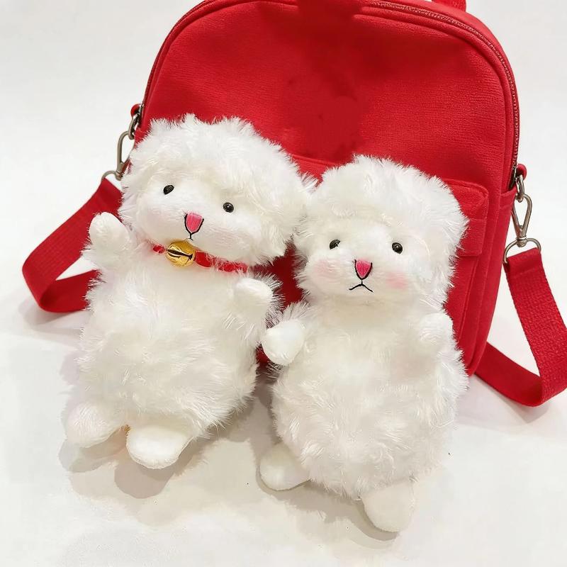 Cute Fluffy White Plush Sheep Keychain Soft Bell Backpack Pendant Gift For Kids Friends